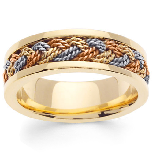 7mm TriGold Braided Rope Men's Wedding Band - 14K Yellow Gold